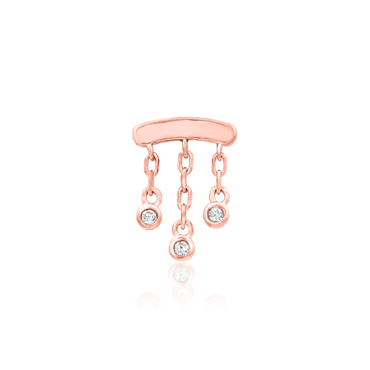 14k Gold Threadless Curve with 3 CZ Chains Top - Image 3