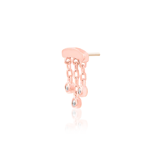 14k Gold Threadless Curve with 3 CZ Chains Top - Image 4