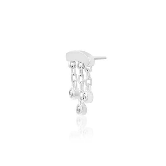 14k Gold Threadless Curve with 3 CZ Chains Top - Image 6