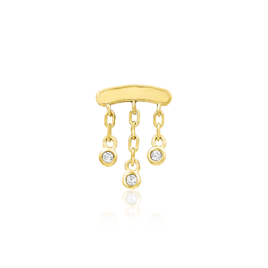 14k Gold Threadless Curve with 3 CZ Chains Top - Image 7