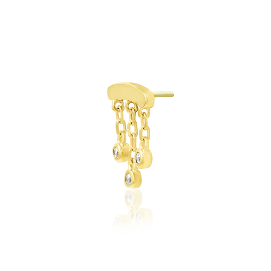 14k Gold Threadless Curve with 3 CZ Chains Top - Image 8