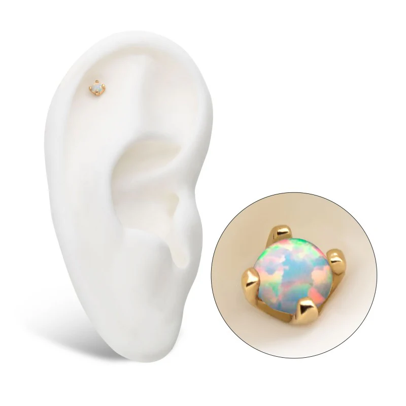 14k Gold Threadless 4-Prong White Opal Top - Image 3