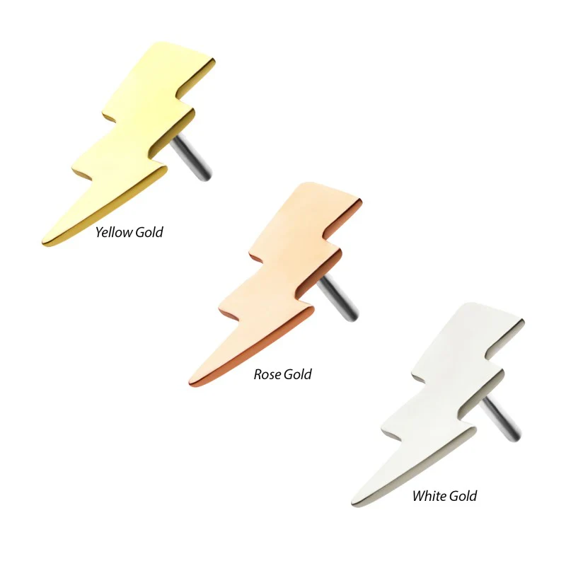 14k Threadless Yellow Gold Lightning Bolt V2 - Image 2