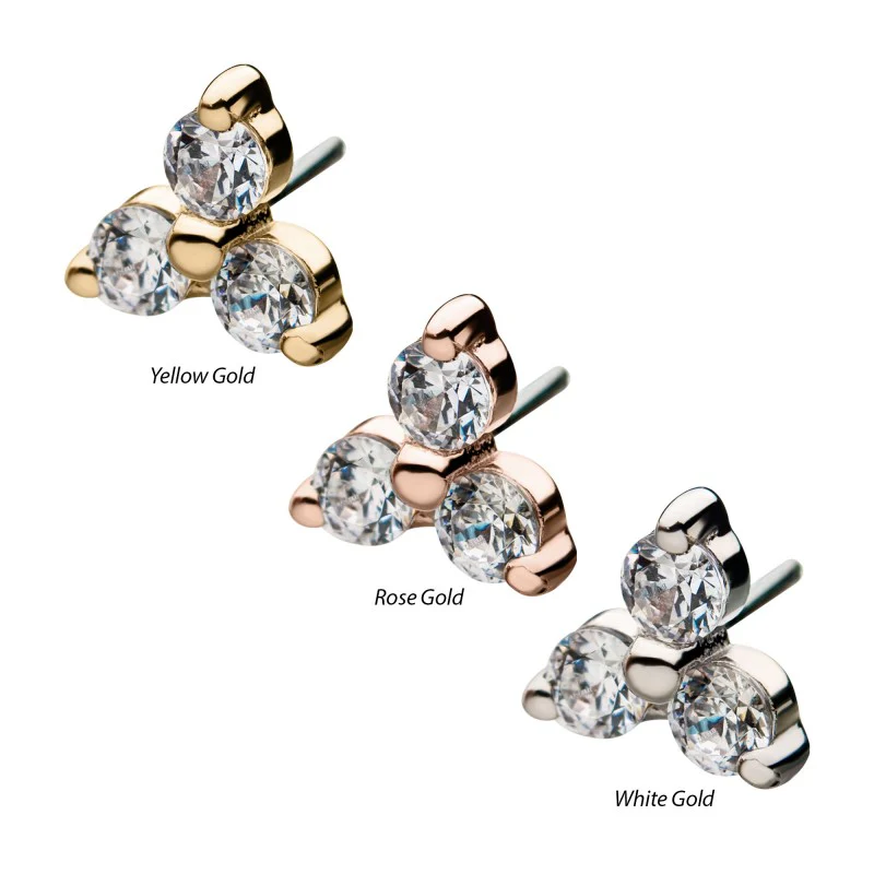 14k Gold Threadless Prong Set 2mm Round Gem Trinity Top - Image 3
