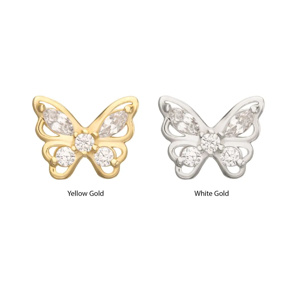 14Kt Gold Threadless 3D Butterfly Round & Marquise Gem Top - Image 3
