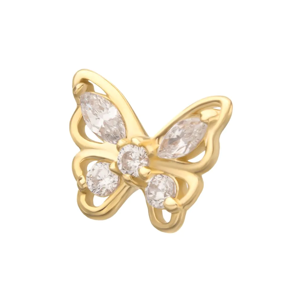 14Kt Gold Threadless 3D Butterfly Round & Marquise Gem Top - Image 4