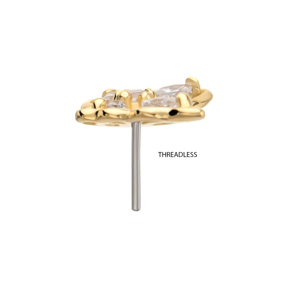 14Kt Gold Threadless 3D Butterfly Round & Marquise Gem Top - Image 5