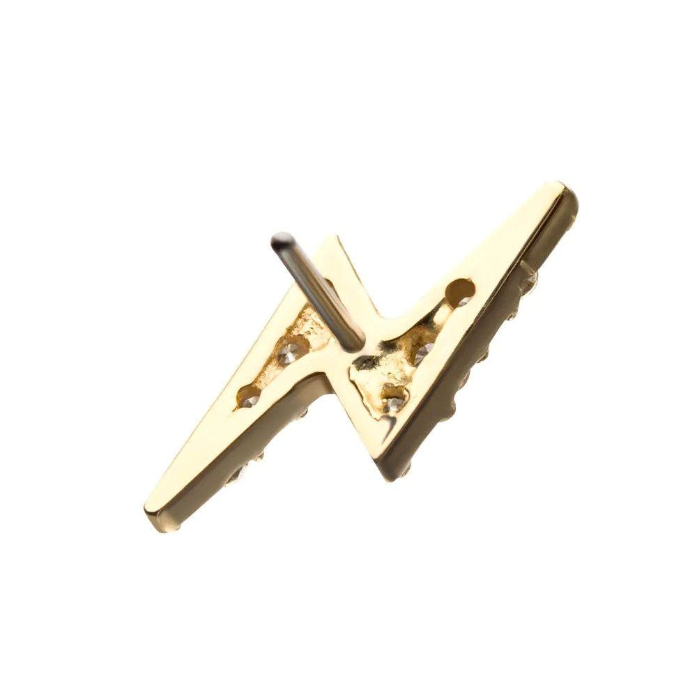 14kt Gold Threadless Prong Set Round Gem Lightning Bolt Top - Image 3
