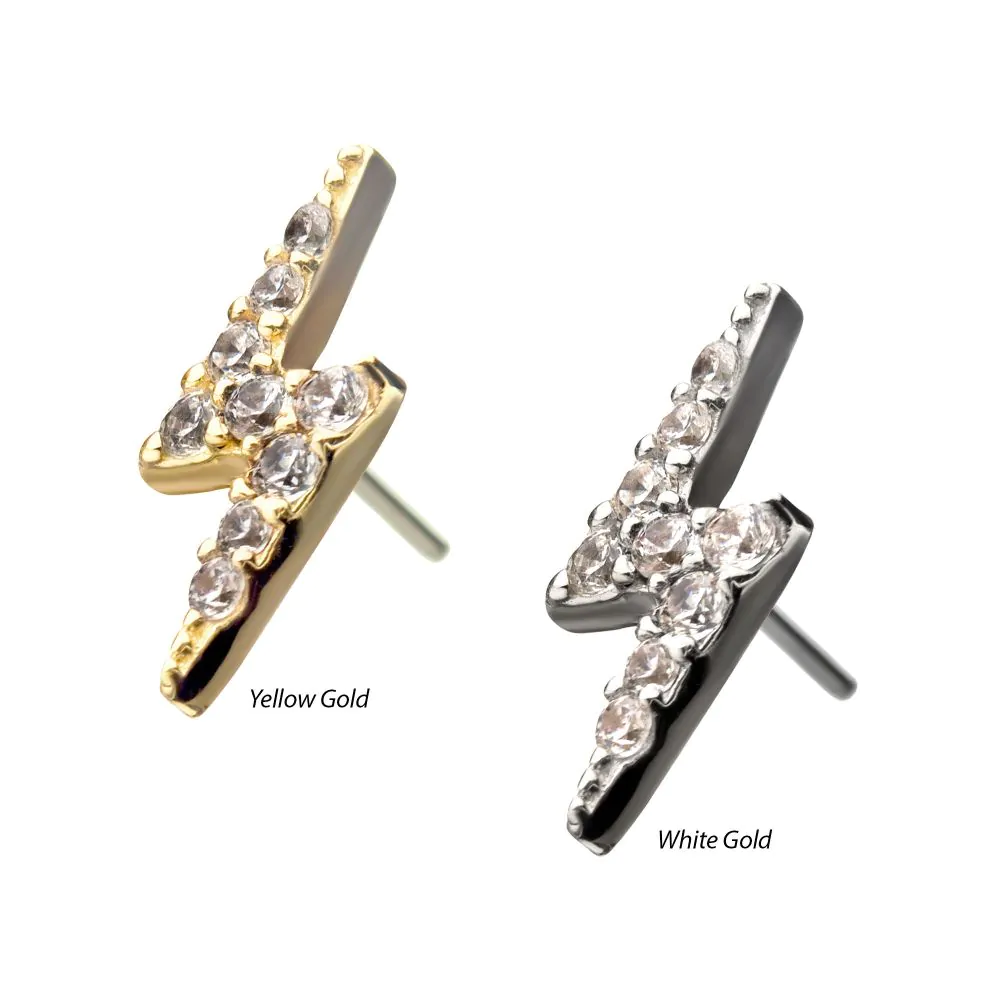 14kt Gold Threadless Prong Set Round Gem Lightning Bolt Top - Image 4