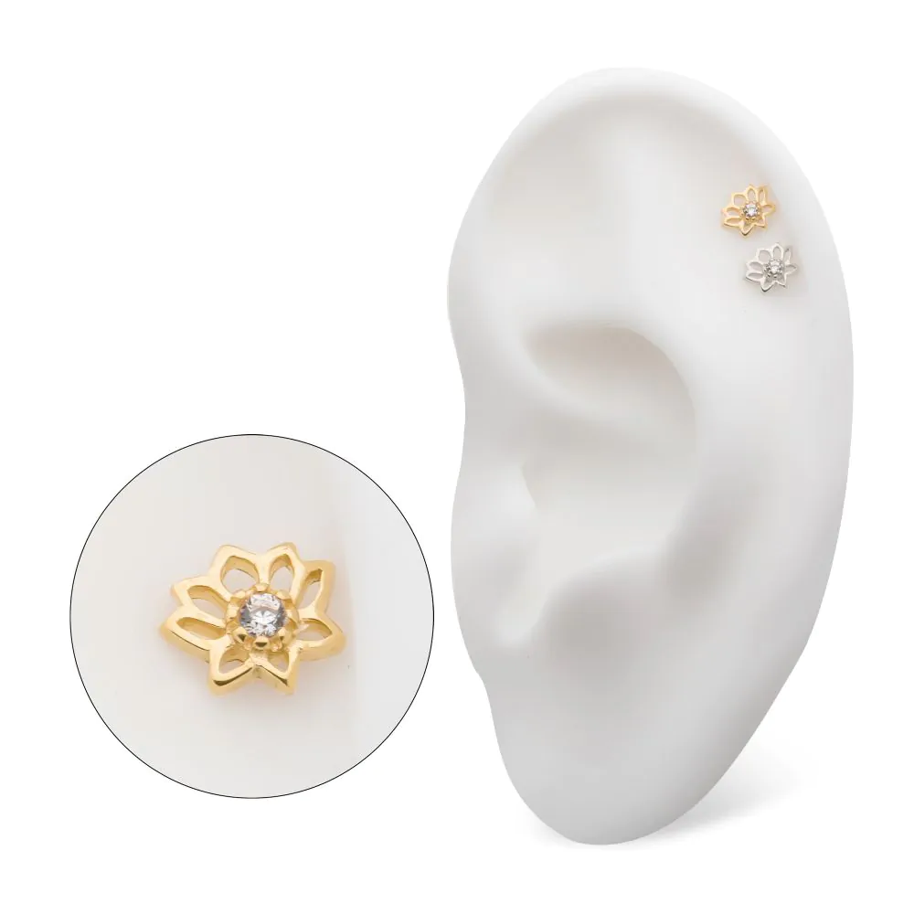 14Kt Gold Threadless Lotus Flower Top with Prong Set Gem - Image 2
