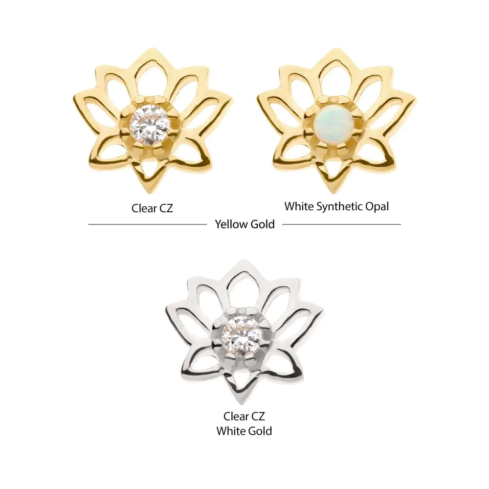 14Kt Gold Threadless Lotus Flower Top with Prong Set Gem - Image 3