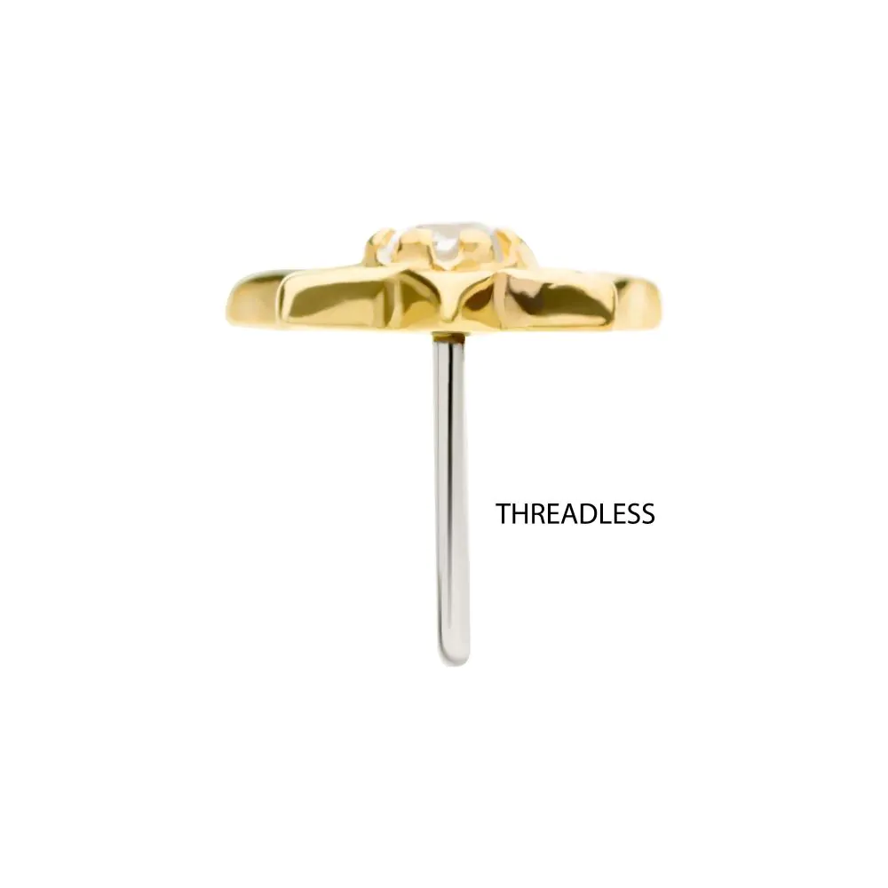 14Kt Gold Threadless Lotus Flower Top with Prong Set Gem - Image 4