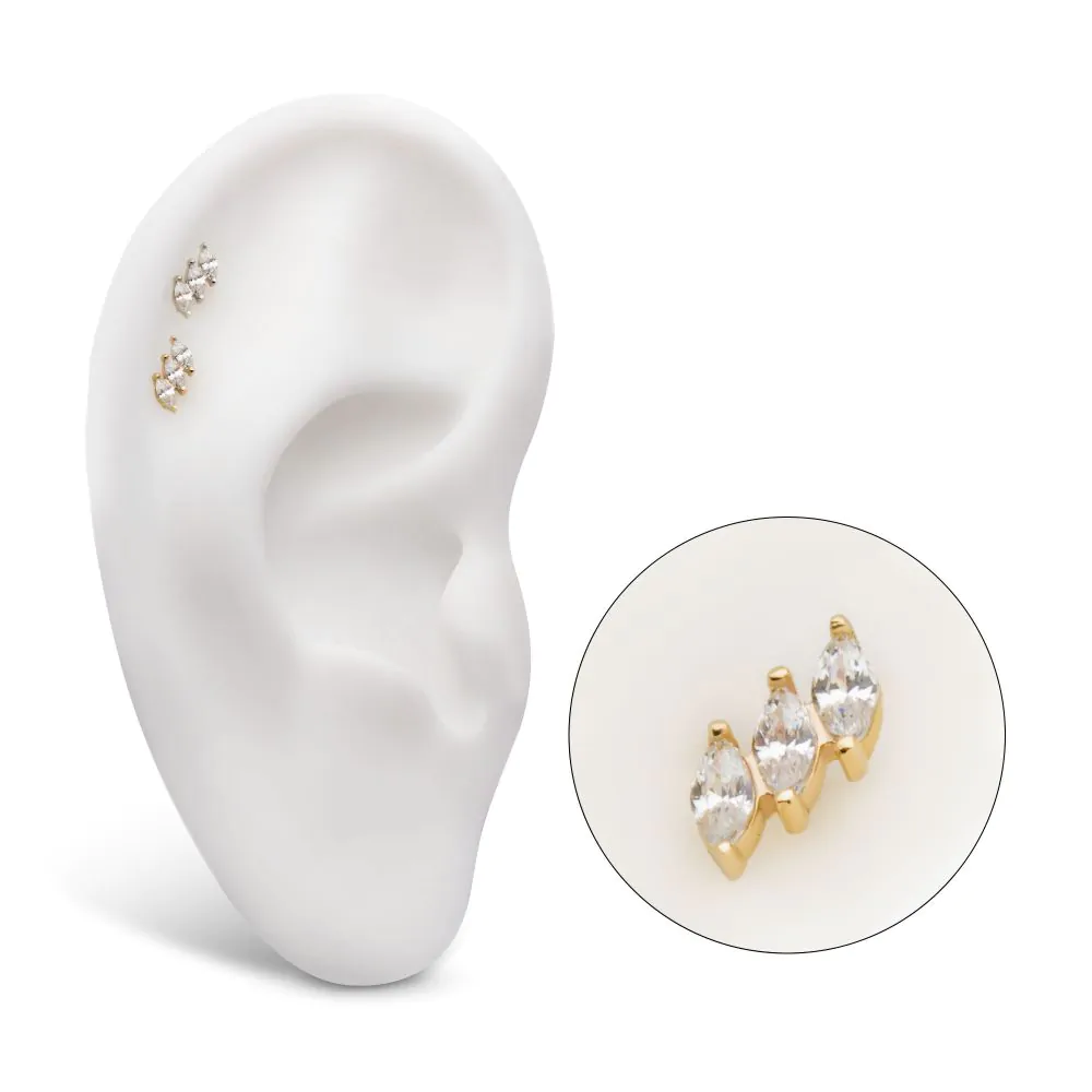 14Kt Gold Threadless Staggered Cluster Prong Set Marquise Gem Top - Image 2