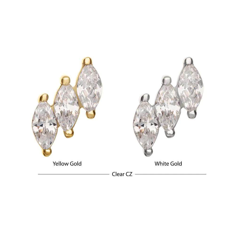 14Kt Gold Threadless Staggered Cluster Prong Set Marquise Gem Top - Image 3