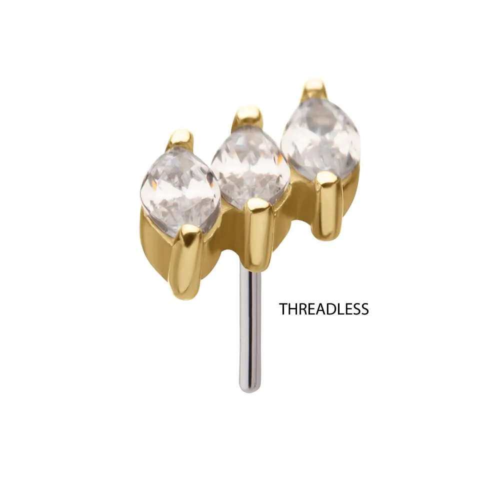 14Kt Gold Threadless Staggered Cluster Prong Set Marquise Gem Top - Image 5