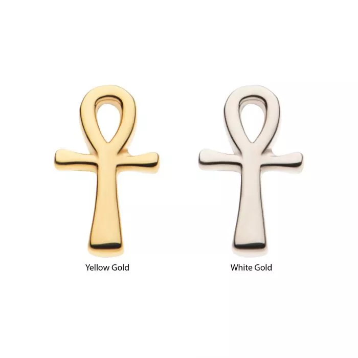 14Kt Gold Threadless with Ankh Egyptian Cross Top - Image 2