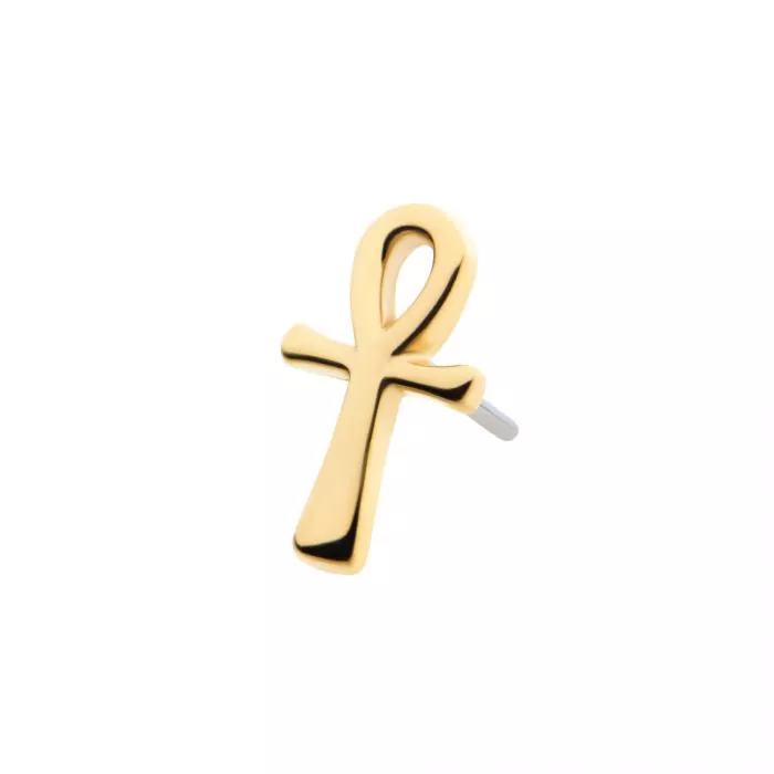 14Kt Gold Threadless with Ankh Egyptian Cross Top - Image 3