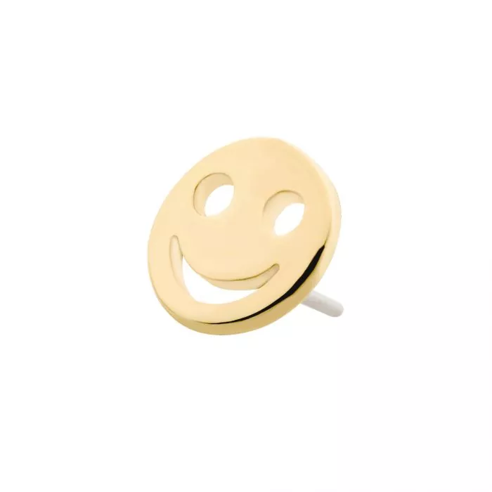 14Kt Gold Threadless with Cut Out Smiley Face Emoji Top - Image 2