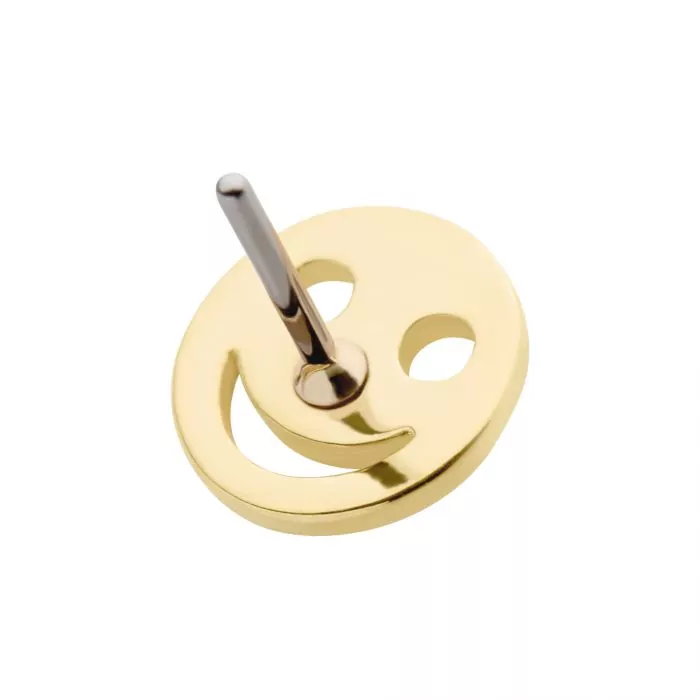 14Kt Gold Threadless with Cut Out Smiley Face Emoji Top - Image 3
