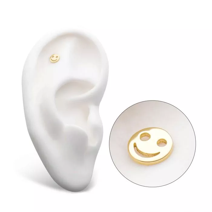 14Kt Gold Threadless with Cut Out Smiley Face Emoji Top - Image 4