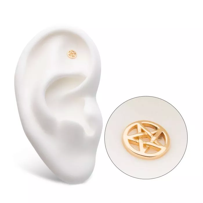 14Kt Gold Threadless with Pentagram Top - Image 5