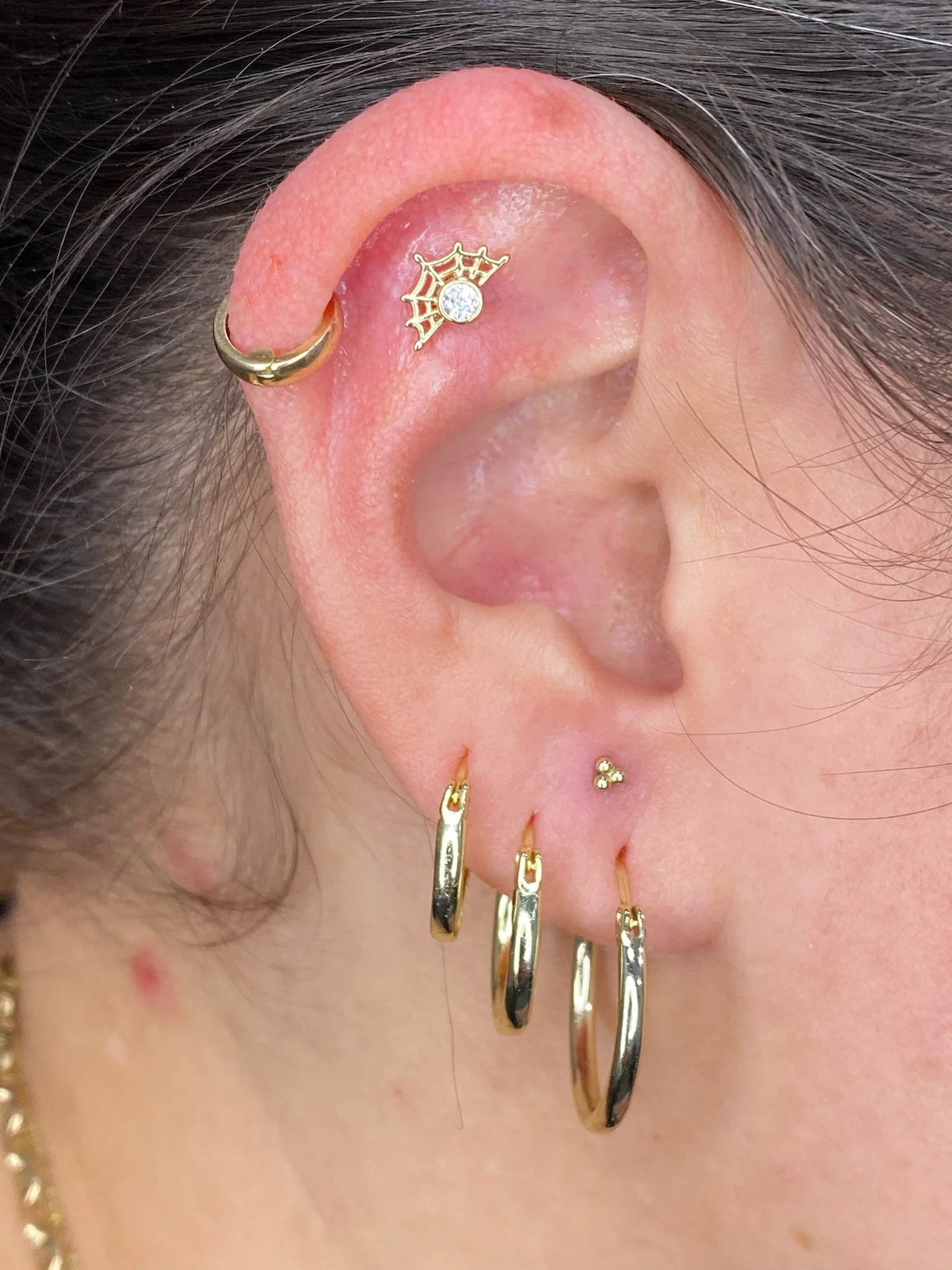 14Kt Yellow Gold Threadless Bezel Set Round CZ Spiderweb Top - Image 2