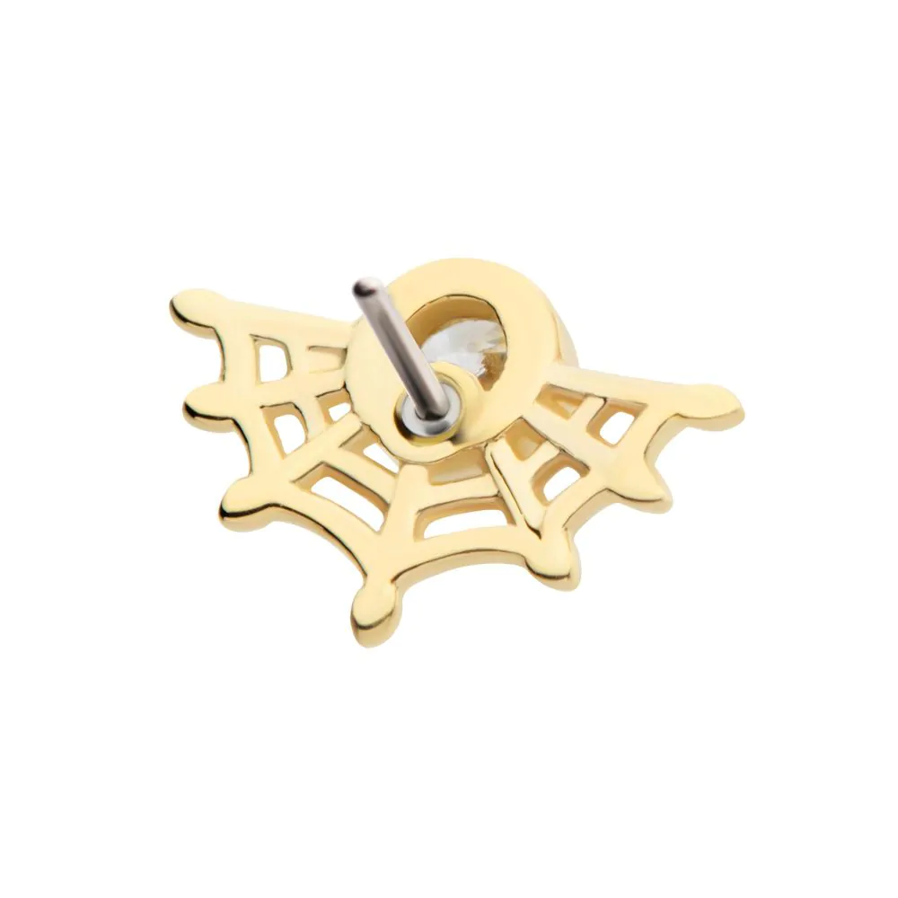 14Kt Yellow Gold Threadless Bezel Set Round CZ Spiderweb Top - Image 4