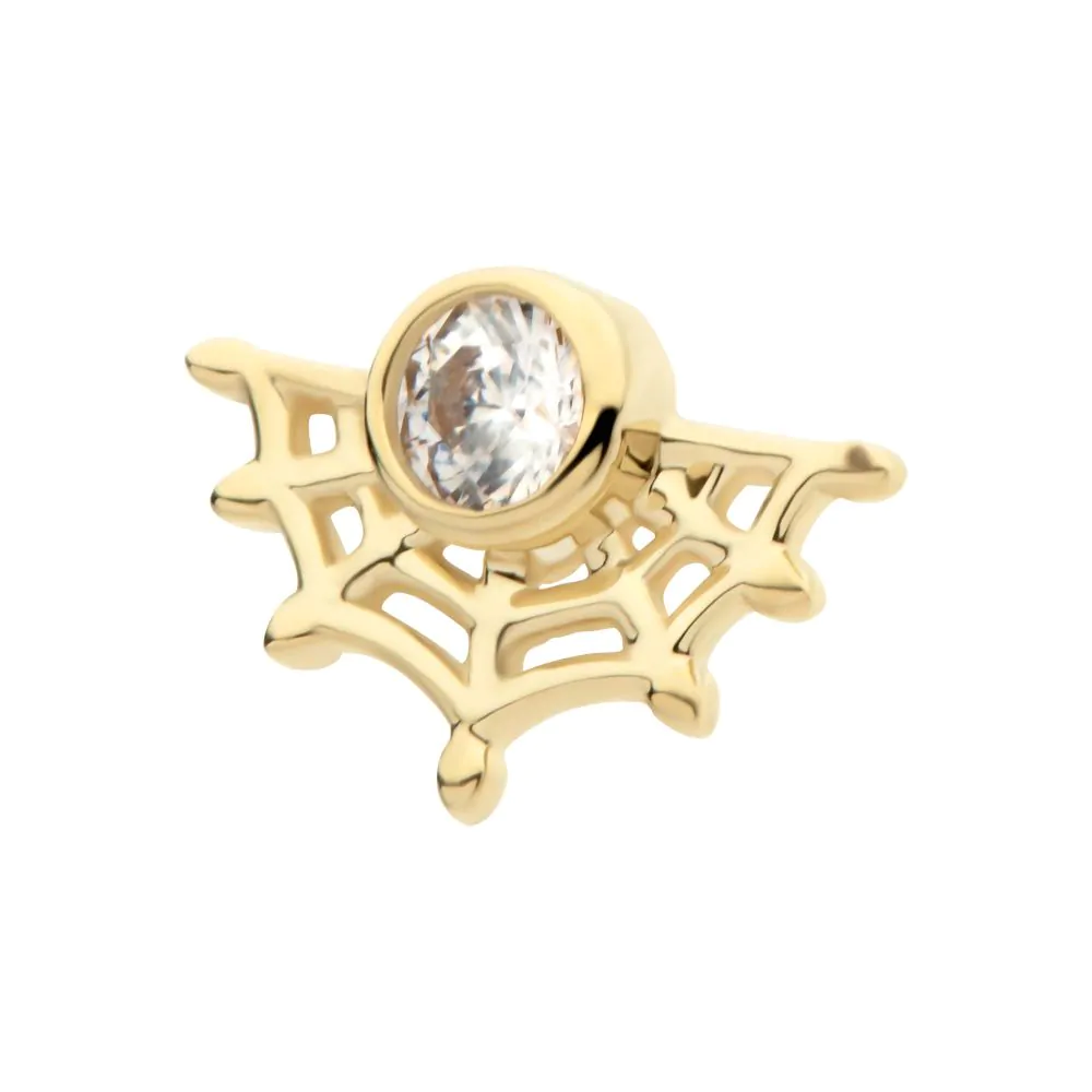 14Kt Yellow Gold Threadless Bezel Set Round CZ Spiderweb Top - Image 5