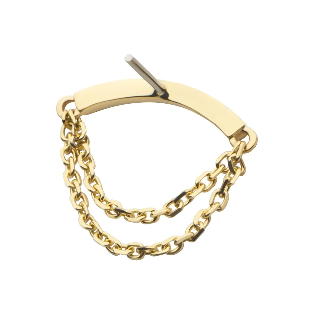 14Kt Yellow Gold Threadless Curve Bar Top with 2 Tier Dangle Chain - Image 3