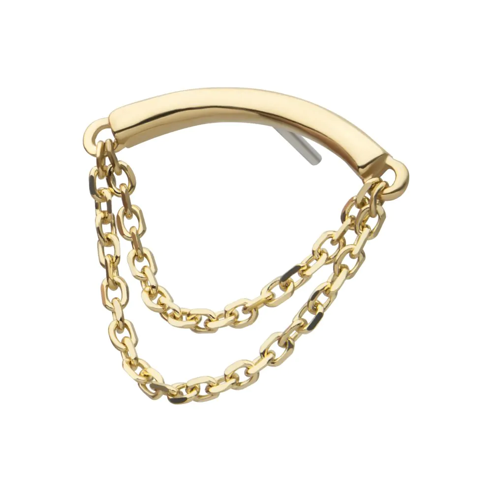 14Kt Yellow Gold Threadless Curve Bar Top with 2 Tier Dangle Chain - Image 4