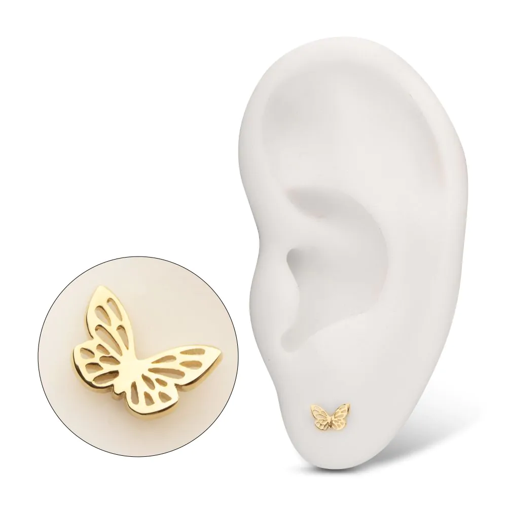 14Kt Yellow Gold Threadless Cut Out Butterfly Top - Image 2