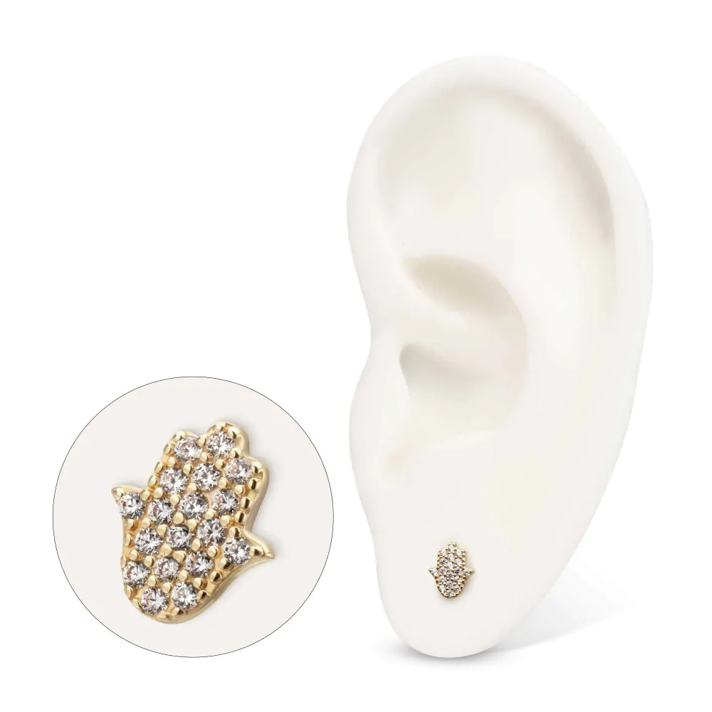 14Kt Yellow Gold Threadless "Divine Hamsa" Paved Gem Top - Image 2