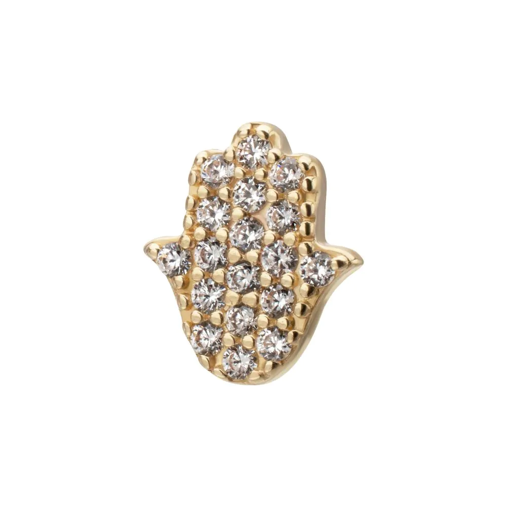 14Kt Yellow Gold Threadless "Divine Hamsa" Paved Gem Top - Image 3