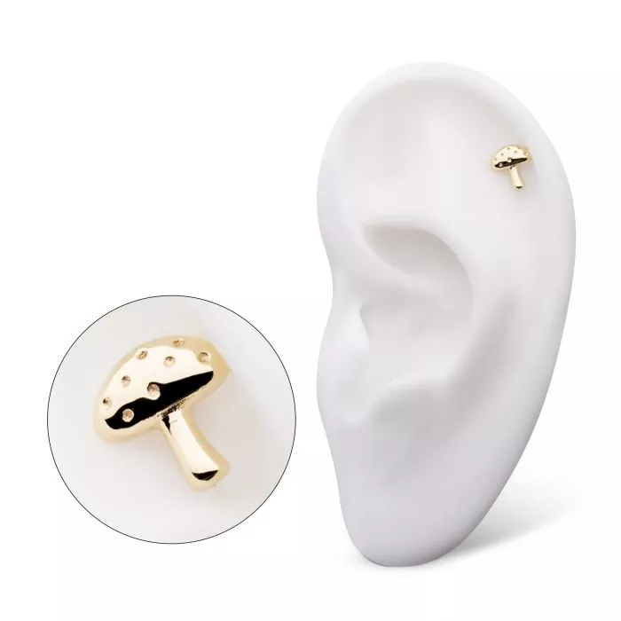 14Kt Yellow Gold Threadless Dotted Mushroom Top - Image 4