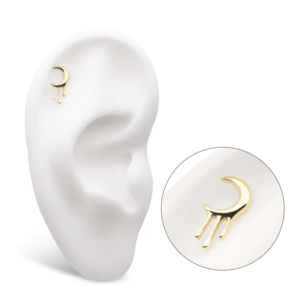14Kt Yellow Gold Threadless Dripping Crescent Moon Top - Image 2
