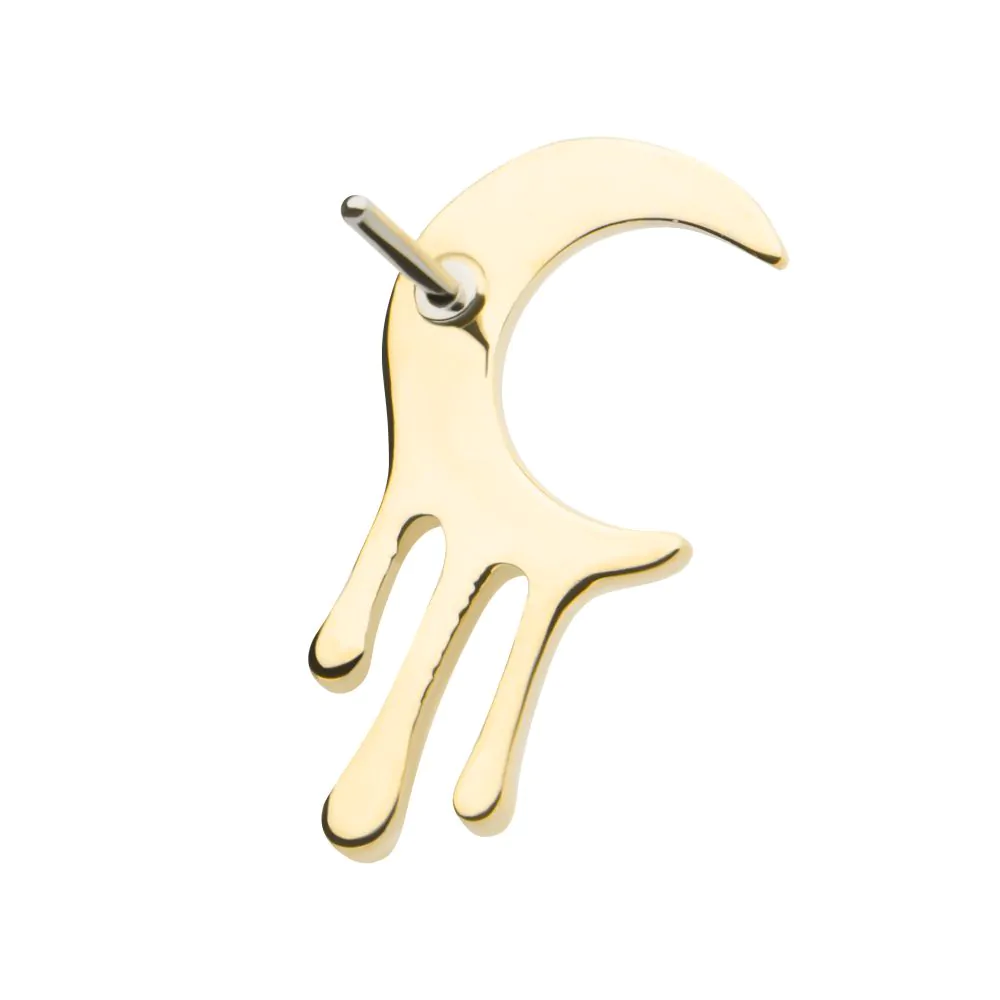14Kt Yellow Gold Threadless Dripping Crescent Moon Top - Image 3
