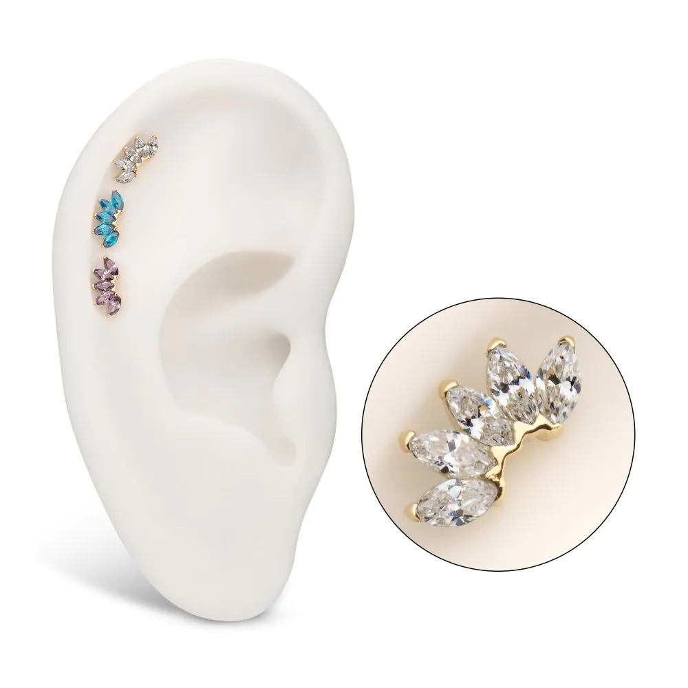 14Kt Yellow Gold Threadless Fan Shape Top with 5-Cluster Marquise Prong Gem - Image 2