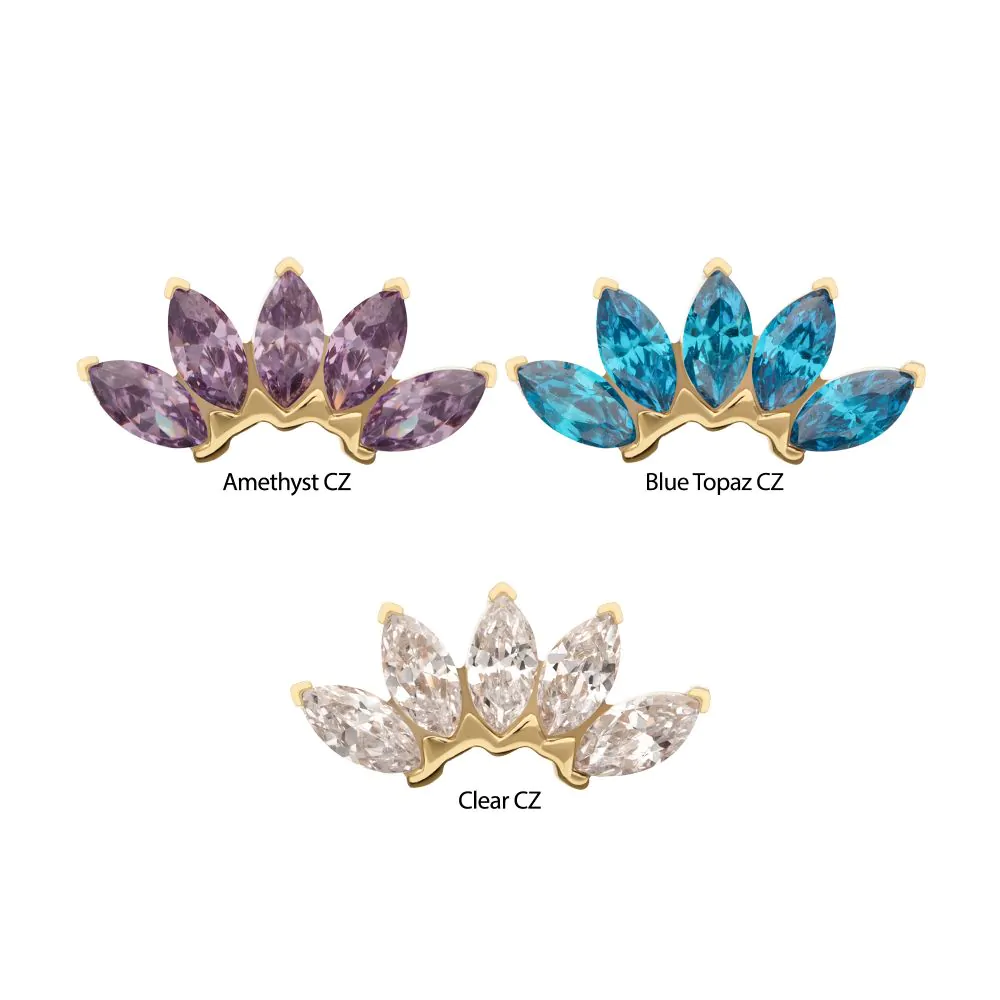 14Kt Yellow Gold Threadless Fan Shape Top with 5-Cluster Marquise Prong Gem - Image 3
