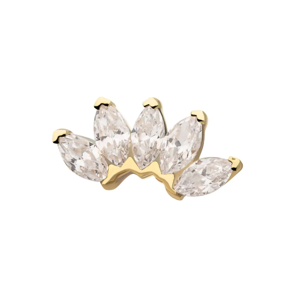 14Kt Yellow Gold Threadless Fan Shape Top with 5-Cluster Marquise Prong Gem - Image 4