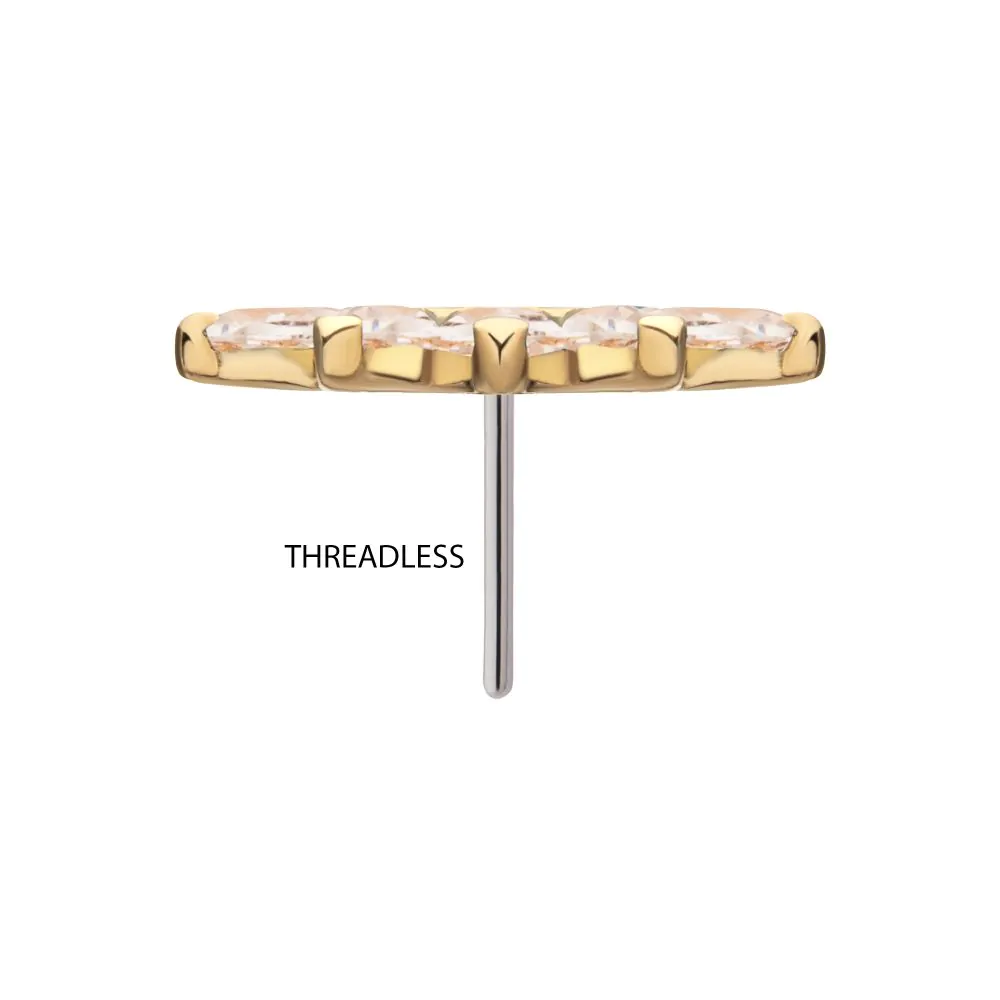 14Kt Yellow Gold Threadless Fan Shape Top with 5-Cluster Marquise Prong Gem - Image 5