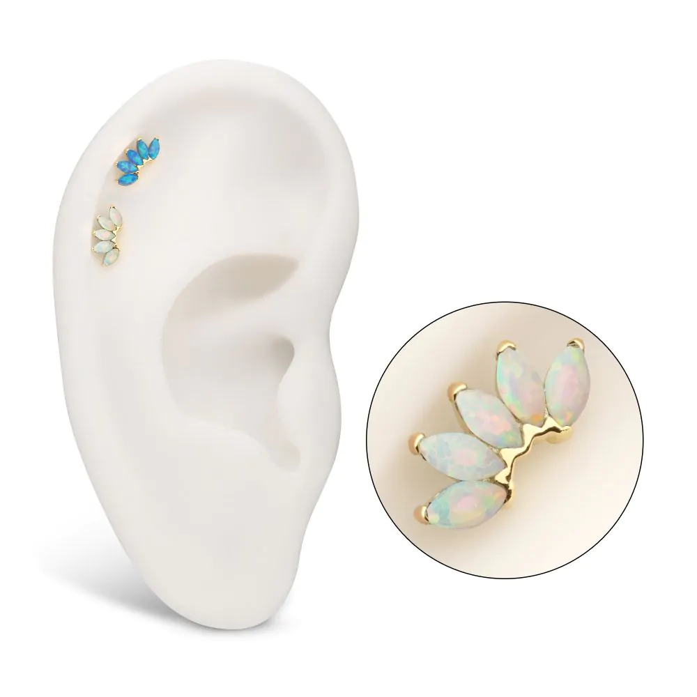 14Kt Yellow Gold Threadless Fan Shape Top with 5-Cluster Marquise Prong Opal - Image 2