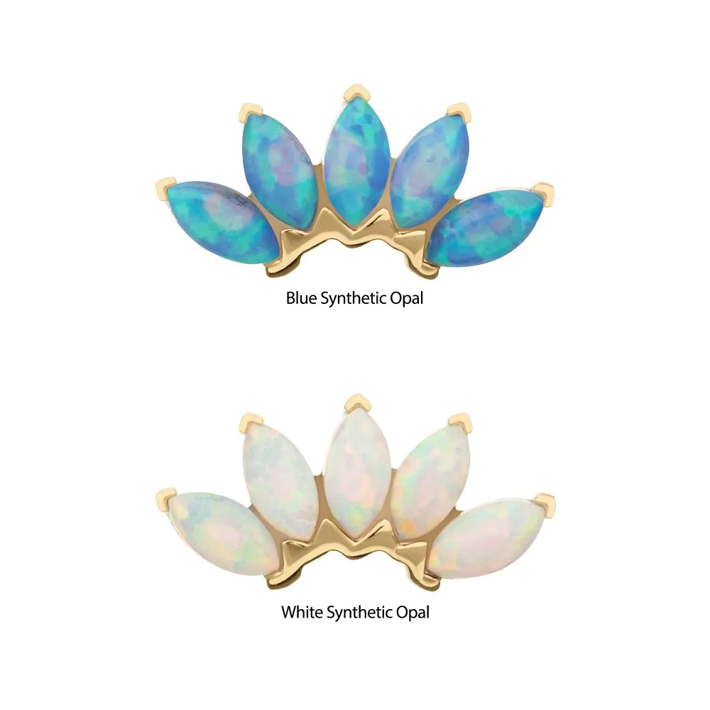14Kt Yellow Gold Threadless Fan Shape Top with 5-Cluster Marquise Prong Opal - Image 3