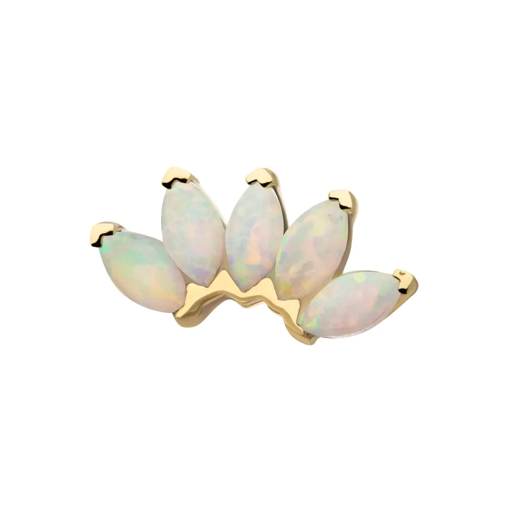 14Kt Yellow Gold Threadless Fan Shape Top with 5-Cluster Marquise Prong Opal - Image 4