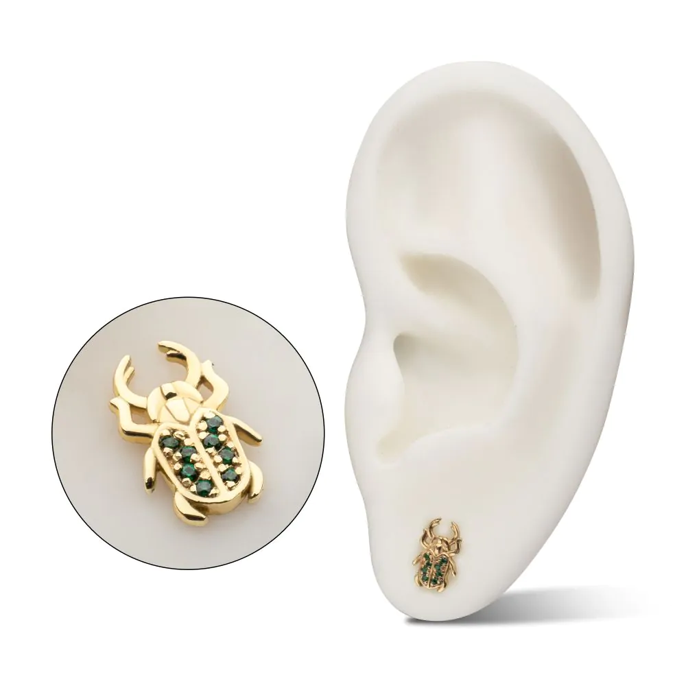 14Kt Yellow Gold Threadless Paved Gem Beetle Guardian Top - Image 2