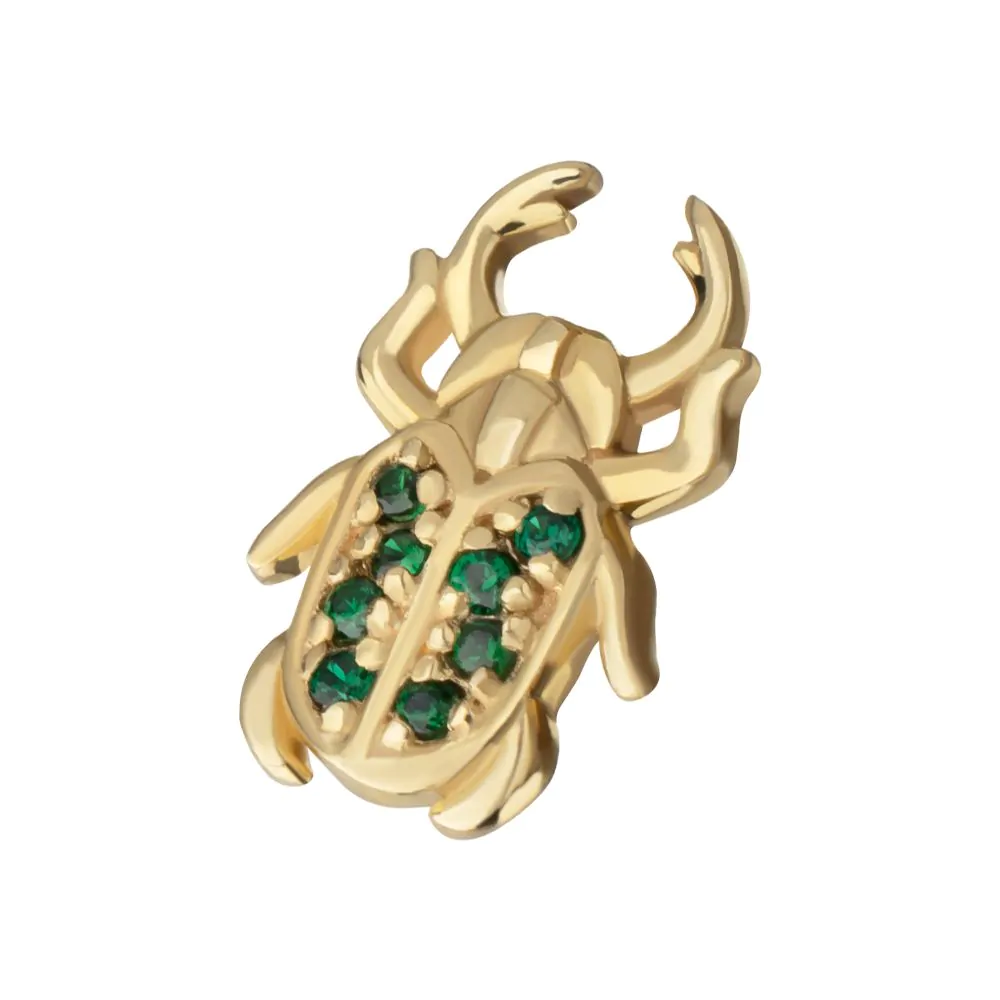 14Kt Yellow Gold Threadless Paved Gem Beetle Guardian Top - Image 3