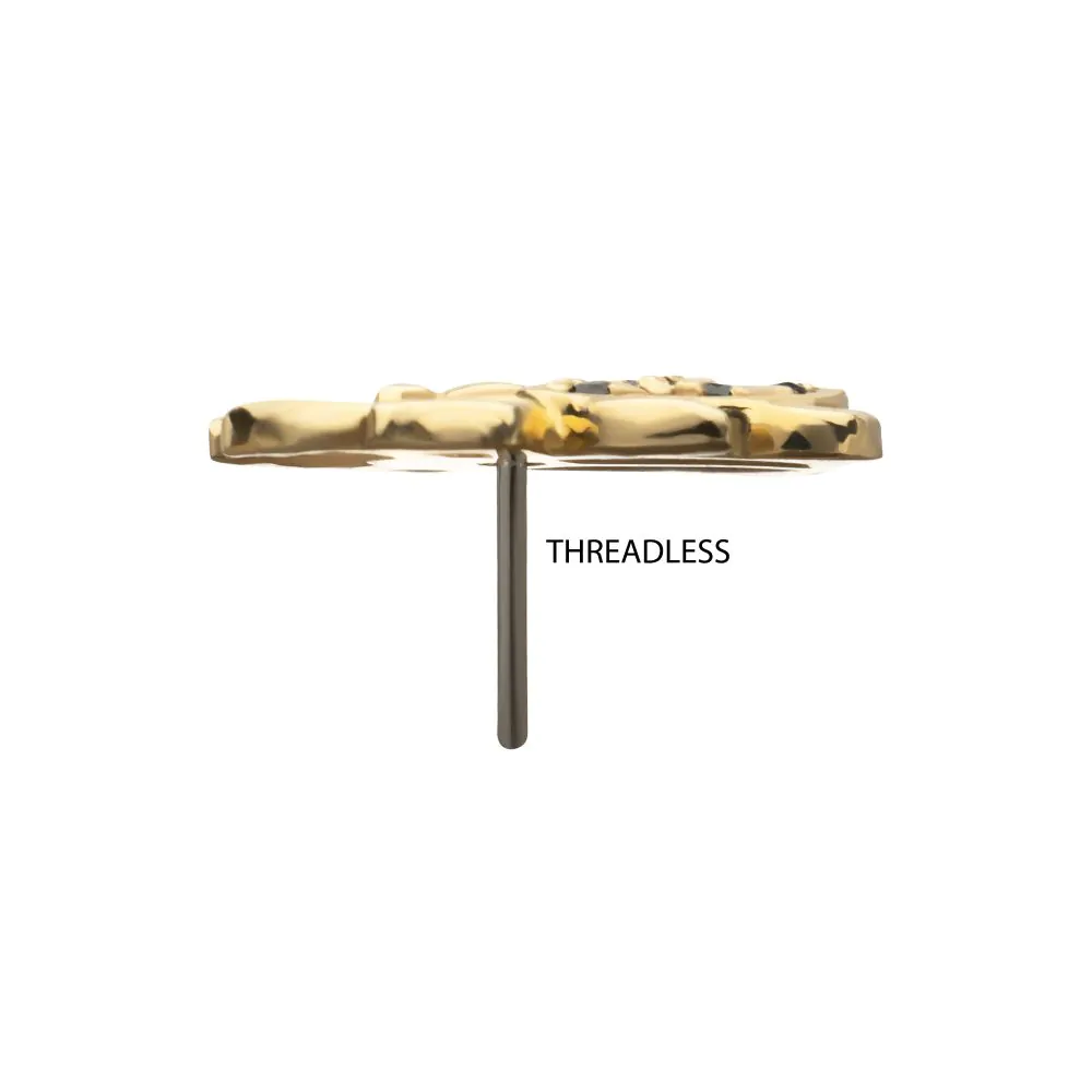 14Kt Yellow Gold Threadless Paved Gem Beetle Guardian Top - Image 4