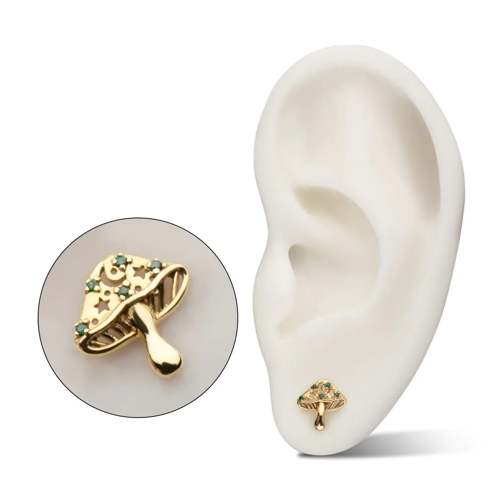 14Kt Yellow Gold Threadless Prong Set Emerald Gem Mystic Mushroom Top - Image 2