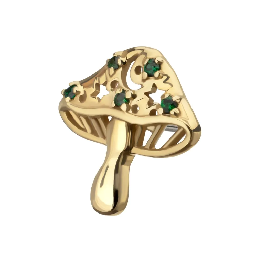 14Kt Yellow Gold Threadless Prong Set Emerald Gem Mystic Mushroom Top - Image 3
