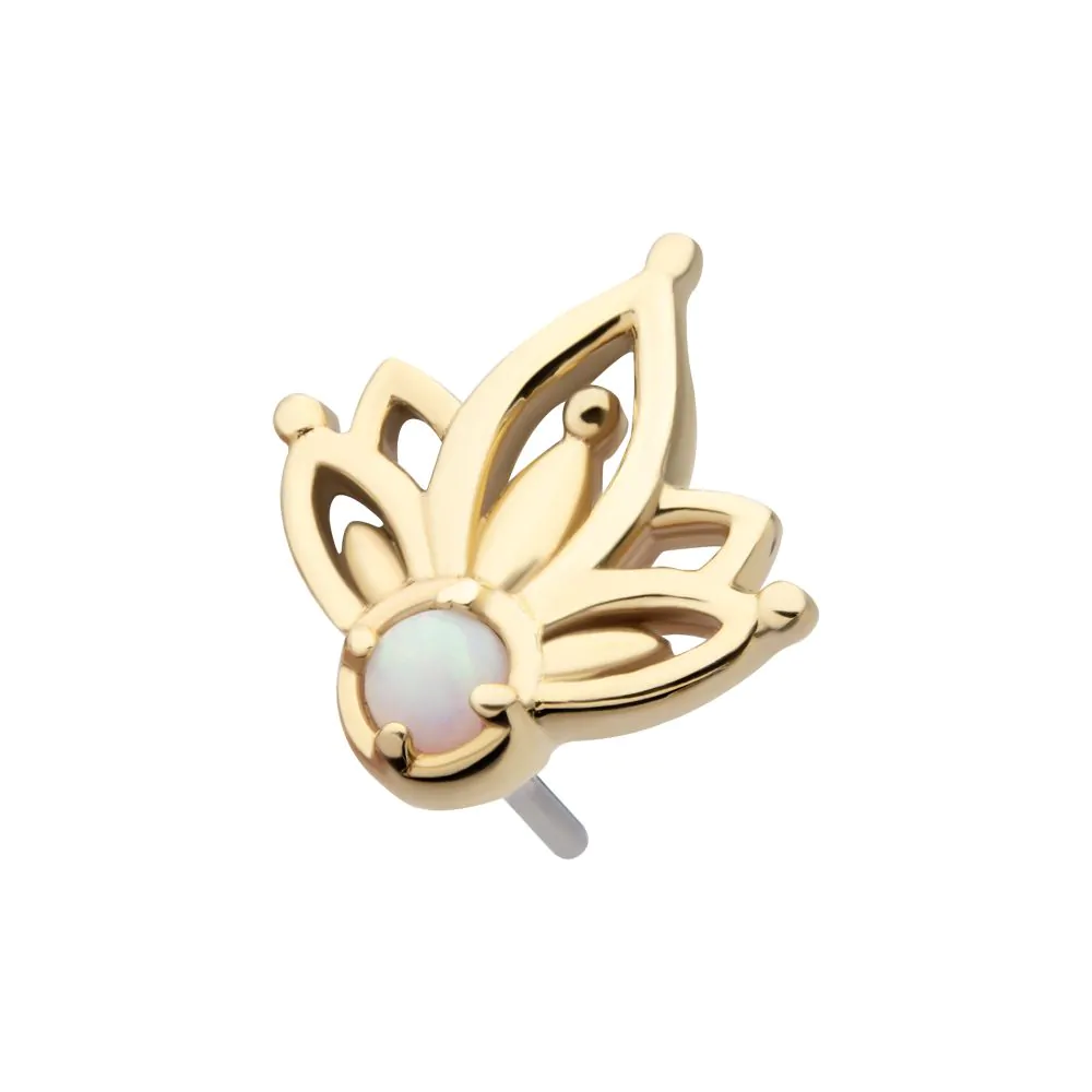 14Kt Yellow Gold Threadless Prong Set Round White Opal Petal Flower Top - Image 4