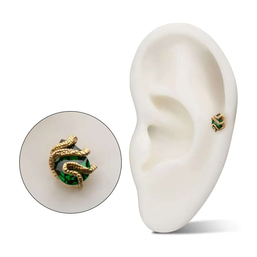 14Kt Yellow Gold Threadless Serpent Wrapped on Teardrop Emerald Top - Image 2